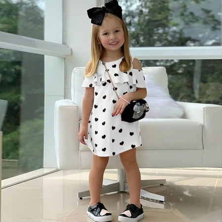 

Binmer Toddler Kids Baby Girls Heart Print Ruffle Princess Dress Casual Clothes