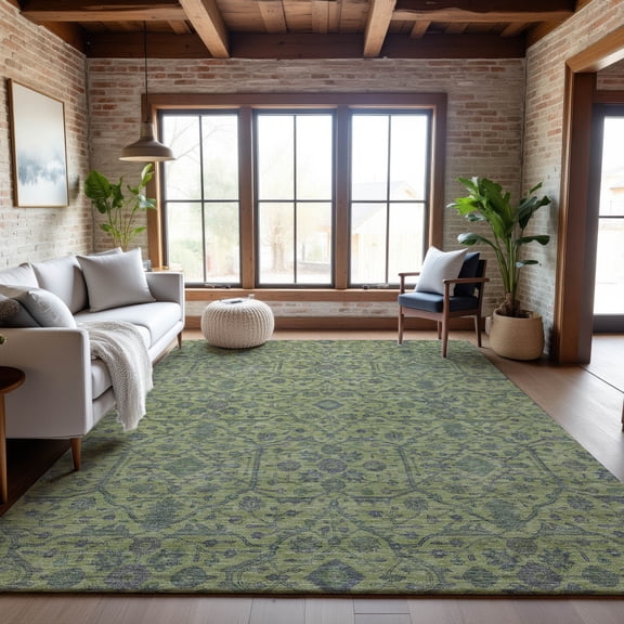 Addison Rugs Mayfield Premium Machine Washable Transitional Global Lime Rectangle Rug, 9' x 12'
