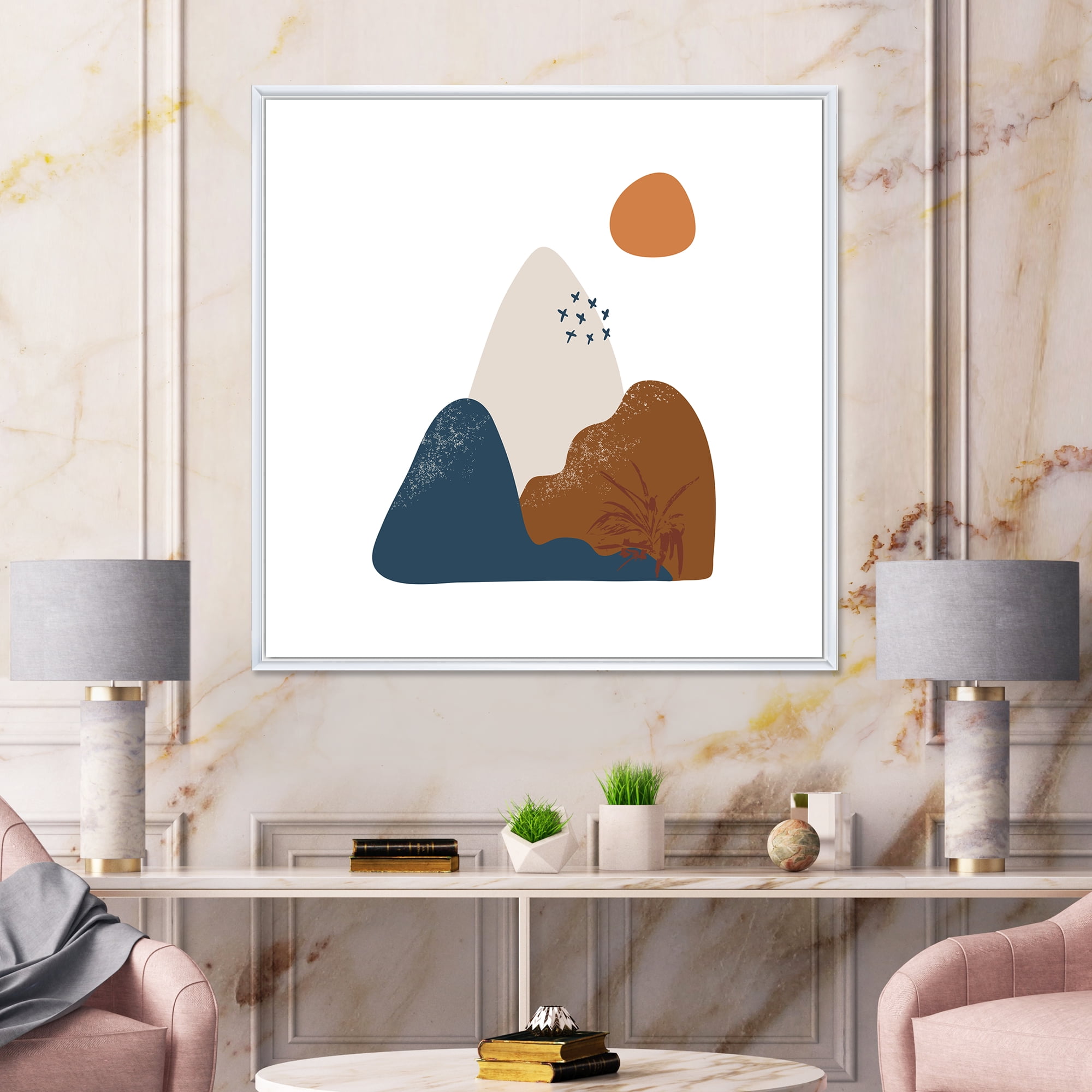 Designart 'Abstract Minimal Shapes Under Flowers VI' Modern Framed Canvas Wall Art Print
