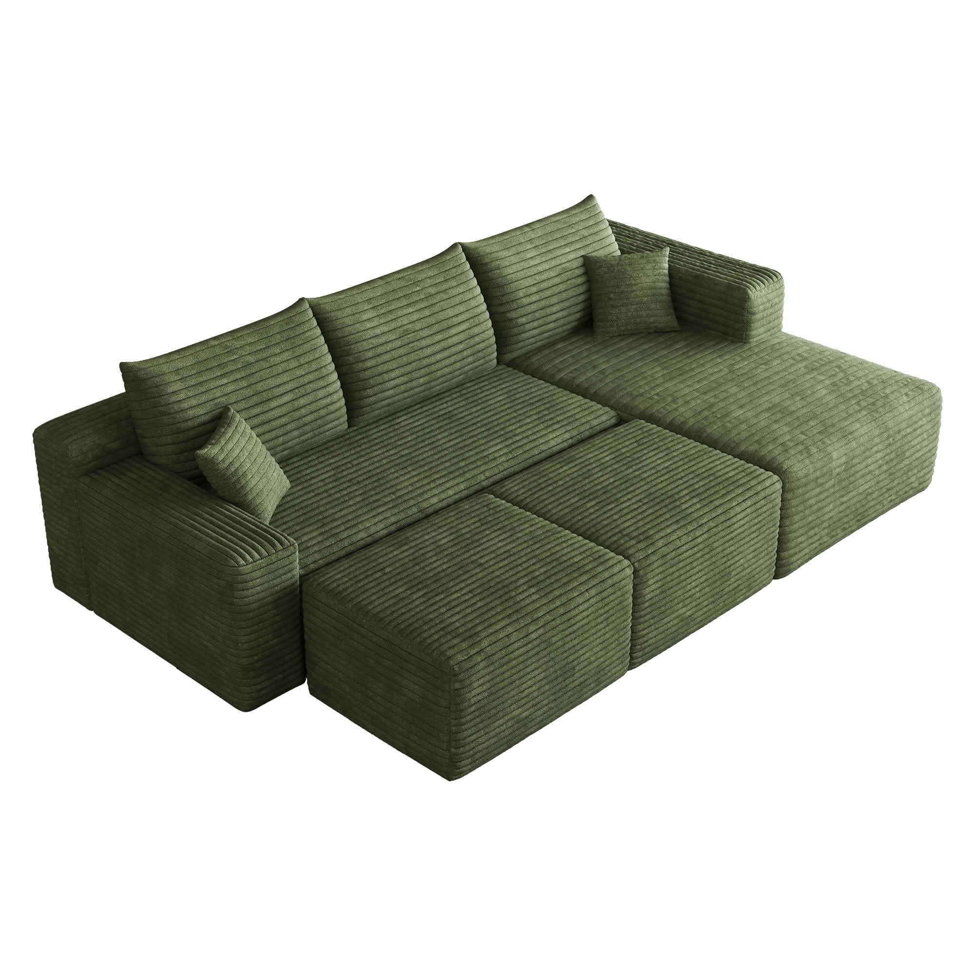 MAYEERTY 95 Inch U‑Shaped Cloud Sectional Sofa with 2 Ottomans, Modern Deep‑Seat Corner Couch, Plush Corduroy Reversible Sofa, No‑Assembly for Living Room Bedroom Apartment
