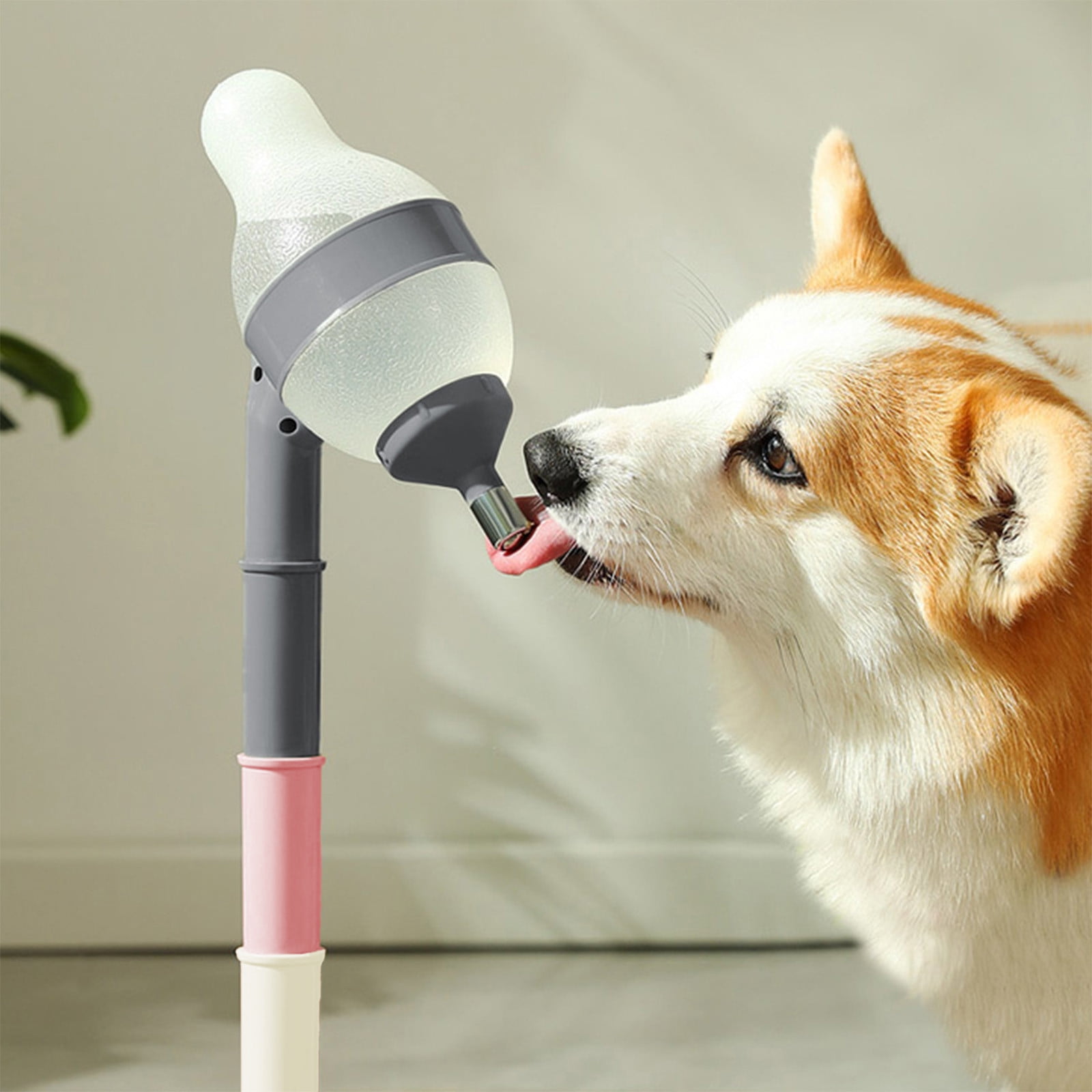 Qiopertar Pet Water Fountain, Automatic Dog Water Dispenser with Licking Ball, Cat Water Bottle for Indoor Pets, Large Capacity 650ml Leak-Proof Gravity Feeder for Cages Travel Home, Beige