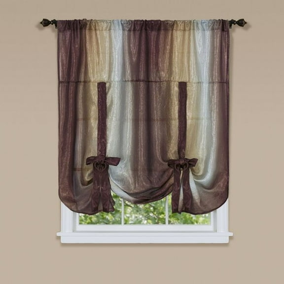 Ombre Chocolate Striped Modern Window Curtain Panel: 50" x 63", Tie-Up Shade