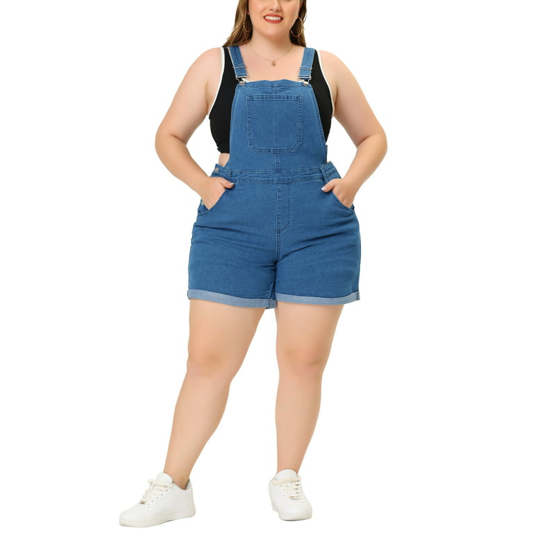 MODA NOVA Juniors' Plus Size Roll Hem Jeans Tapered Overalls Short Without  Tube Top 