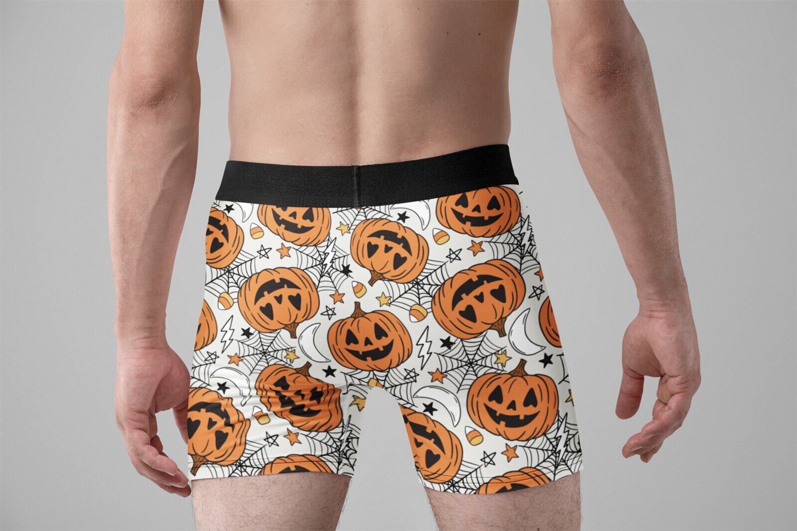 Boxer Homme Imprimé Citrouille Halloween - Tissu Doux Extensible - Taille élastique Confortable - Cadeau Amusant