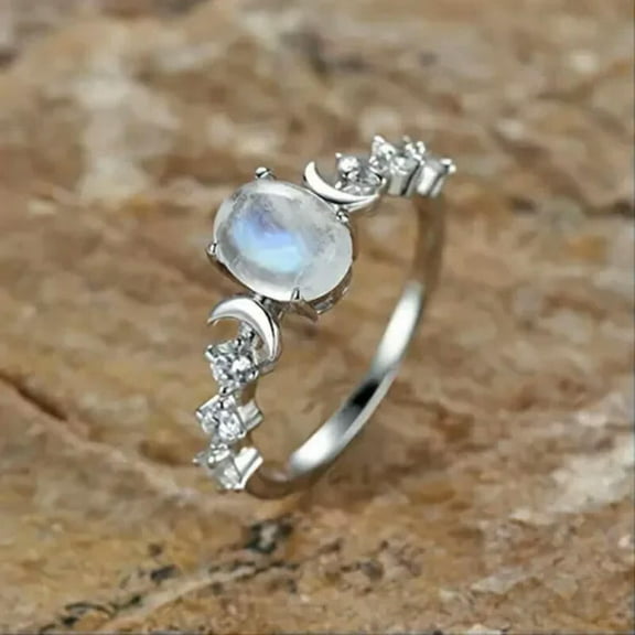 EOEMY 925 Silver,Gold Plated Women Oval Rings Cute Moonstone Jewelry Size 5-12-Silver White-11