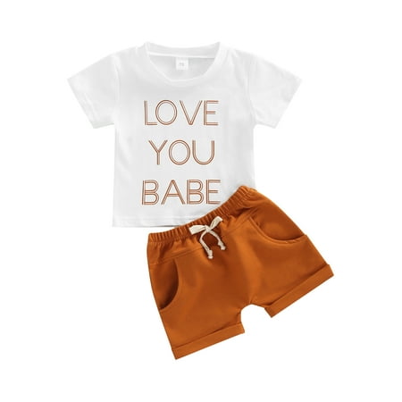 

CenturyX Newborn Baby Girls Summer Outfits Set Short Sleeve Letters Print Tops Shorts Clothes White + Yellow 6-12 Months