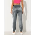 thumbnail image 4 of Pantalones cargo de satén sedoso de tiro alto elástico con cordón para mujer Gris oscuro S, 4 of 6