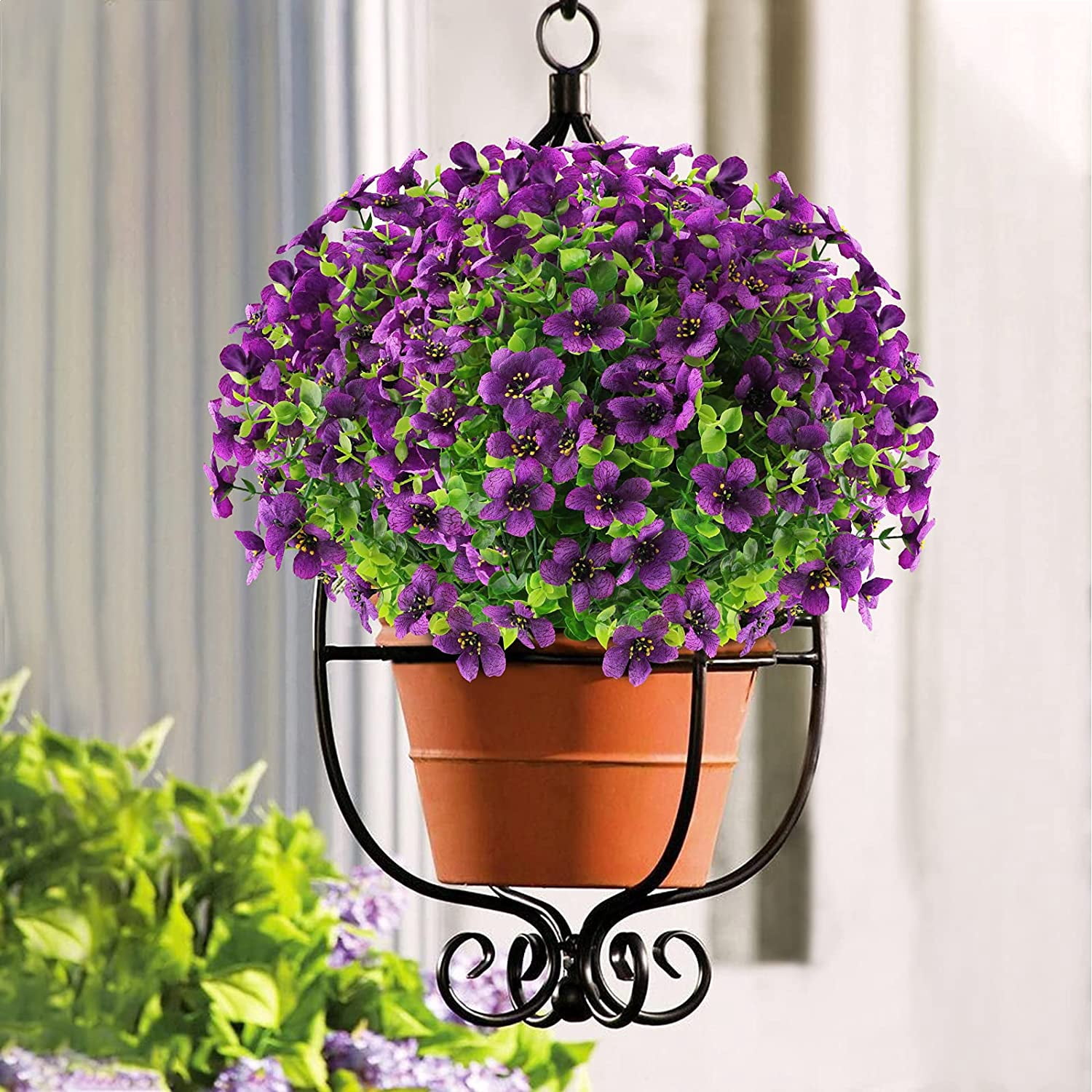 Sinhoon 6 Bundles Artificial Flowers UV Resistant Outdoor Flowers Garden Window Box Porch Home Decor (Purple)