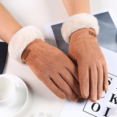Women Fashion Faux suede Winter Solid Full Finger Hand Outdoor Sport Warm Gloves 