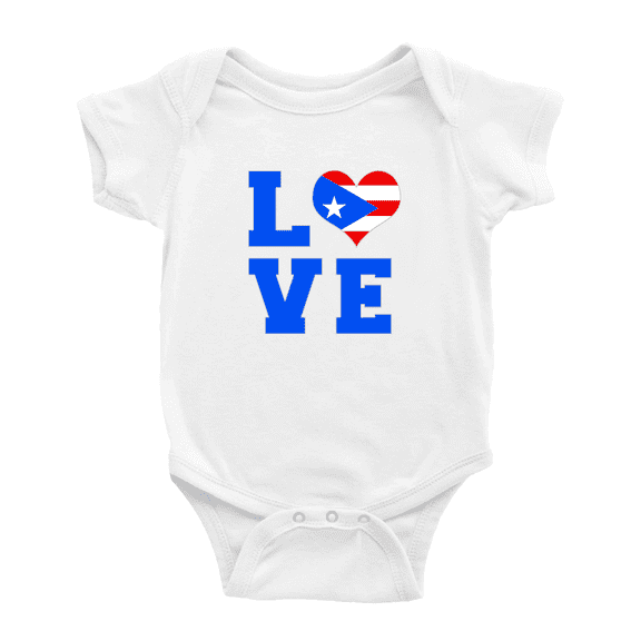 Love Puerto Rico Flag Heart Baby Rompers (White, 12-18 Months)