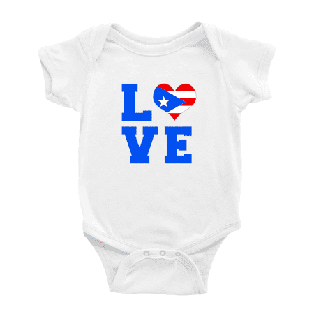 

Love Puerto Rico Flag Heart Baby Rompers (White 12-18 Months)