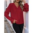 thumbnail image 5 of Womens Button Down Shirts Lace Cuff Long Sleeve Chiffon Dressy Tops Band Collar Fall Business Casual Blouses Red S, 5 of 8