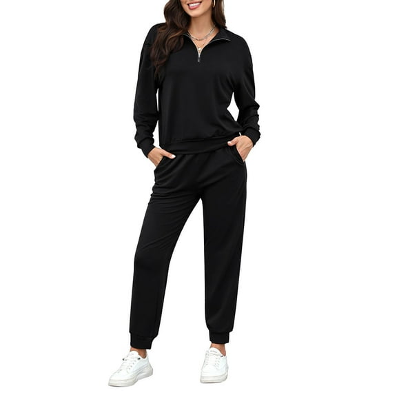 Yesfashion 2 Piece Sweatsuits Outfits For Women 1/3 Zip Pullover Jogger Sets With Pockets