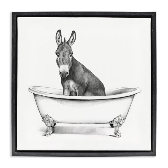 Stupell Industries Rustic Lodge Donkey in Bathtub Sketch Black Floating Frame Canvas Art, 18 x 18, by Victoria Borges