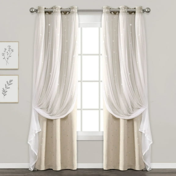 Lush Decor Star Sheer Insulated Grommet Blackout Window Curtain Panels Neutral 38X95 Set