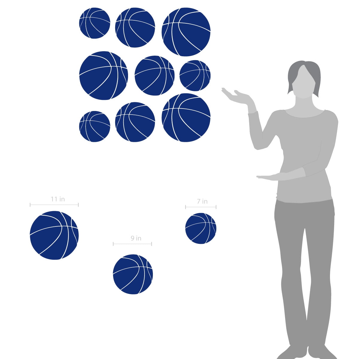 Basketball Kids Room Sports Decor Wall Decal Stickers [Set of 9]