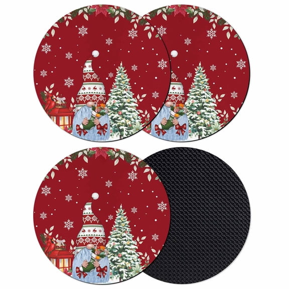 Red Christmas Coasters Set of 4, Absorbent Coasters for Drinks, Xmas Tree Gnomes Poinsettia Snowflake Coaster for Desk Coffee Table Protection, Home Decor House Warming Gifts 4"