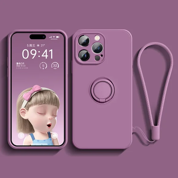 Magnetic Soft Silicone Phone Case For iPhone 15 13 14 11 12 Pro Max XS XR 8 7 15 Plus SE 2022 Full With Ring Holder Stand Cover LightPurple For iphone11Pro