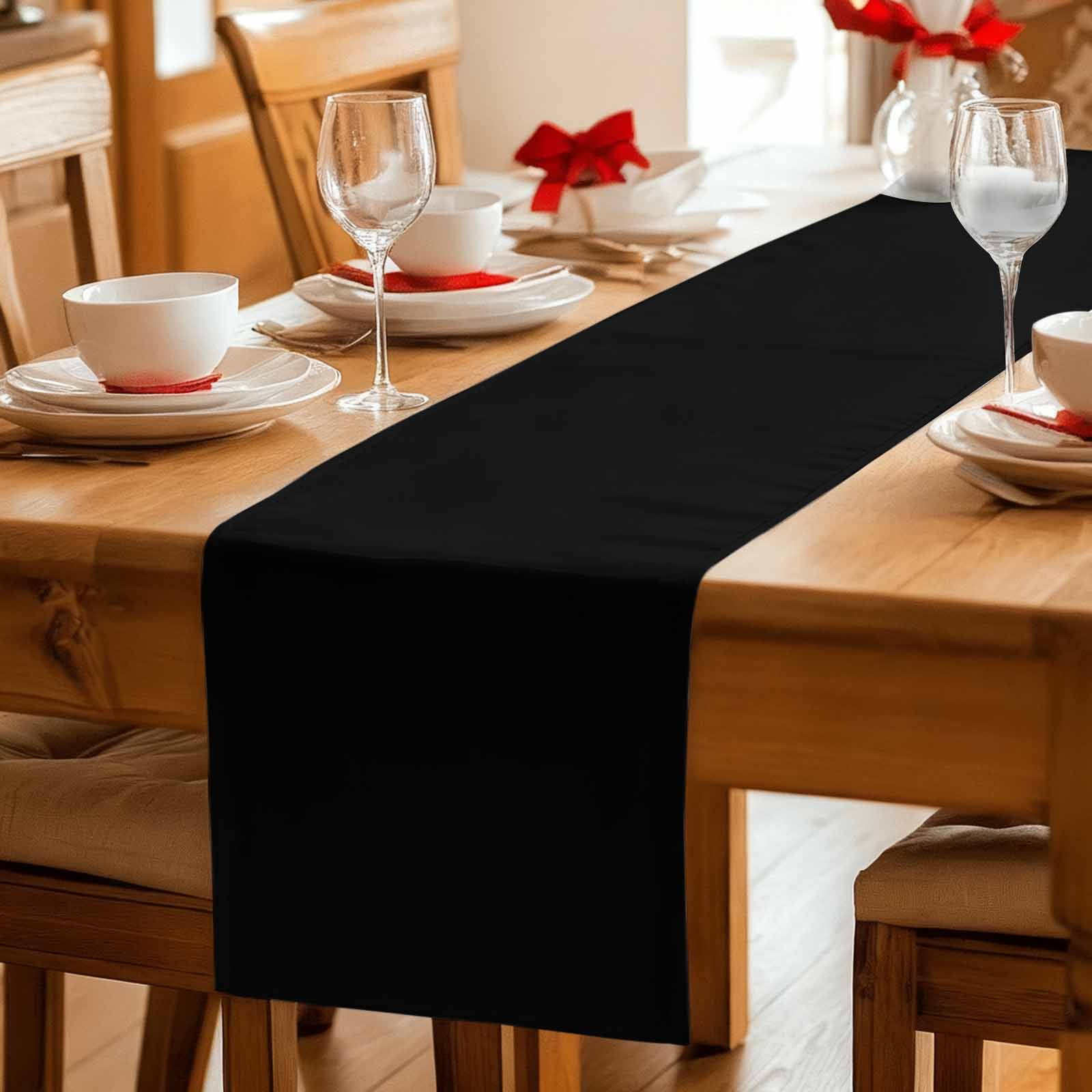 Black Table Runner, Pure Black Washable Cotton Linen Table Runners 48 Inches Long, Dresser Scarf Runner for Nightstand/Coffee/End Tables 13''x48''