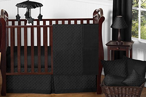 Sweet Jojo Designs 9-Piece Solid Black Minky Dot Neutral Baby Girl Boy Unisex Bedding Crib Set 