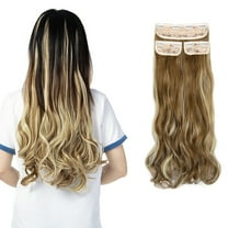 SHCKE Clip in Hair Extensions 18" Curly Hair Extension 3Pcs Ginger Brown Mix Bleach Blonde Clip On Hair Extensions Heat Resistant Synthetic Fiber Hair Pieces for Women