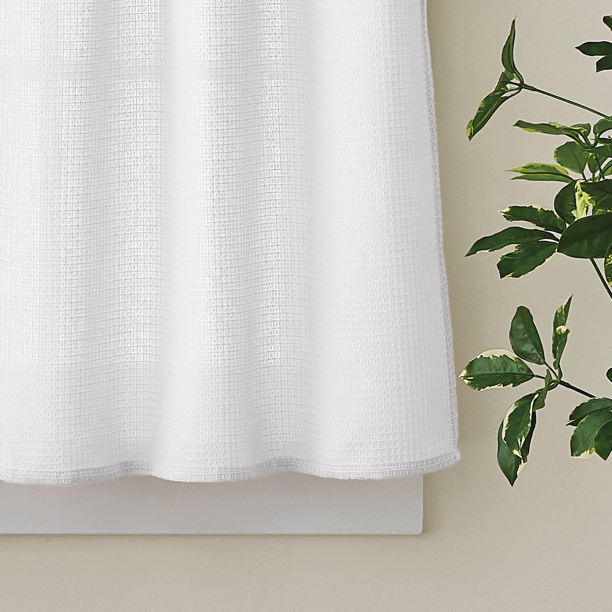 Curtainworks Eldridge Waffle 3 Piece Valance and Tier Set White, Indoor, Pole Top, 58" x 14", Adult