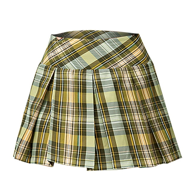 Jupes Maxi pour Femmes Plissées avec Bande Extensible Décontractée Confortable à Carreaux Sports Extérieur Course Tennis Vêtements pour Femmes Jaune P