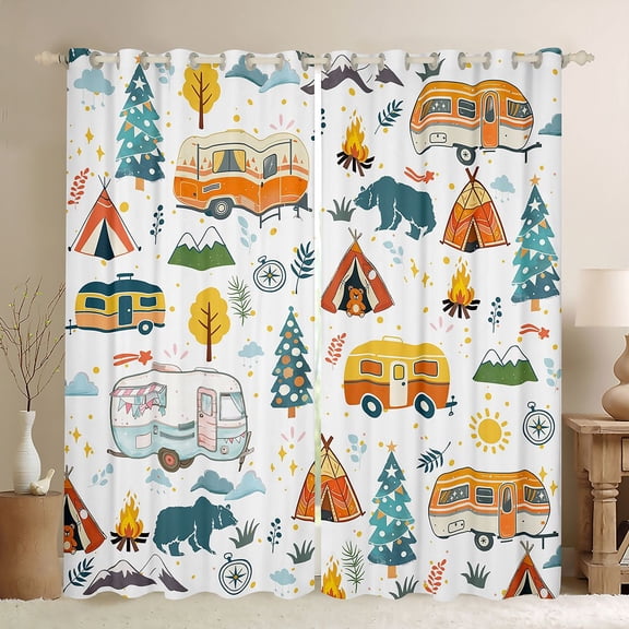 Erosebridal Teens Cartoon Camper Black Out Curtains,Girls Boys Adventure Theme Kawaii Bear Curtains Pack of 2 (42x63 Each),Luxury Bedroom Decor
