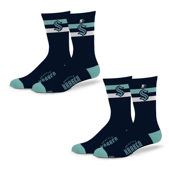 Unisex Starter Seattle Kraken Team Color 2-Stripe 2-Pack Crew Socks Set