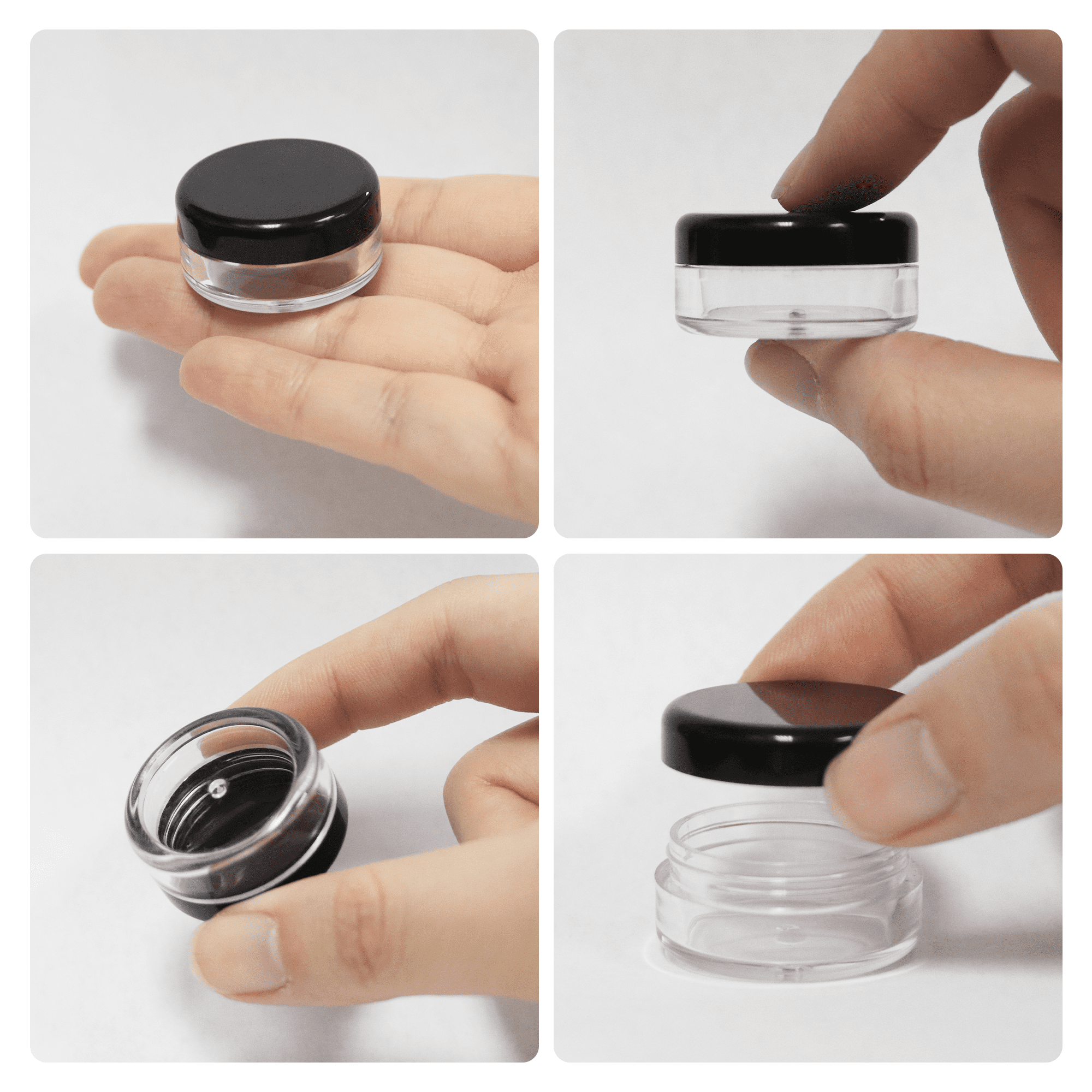 5g/5ml High Quality Acrylic Leak Proof Clear Container Jars with Black Lids (500 Jars)