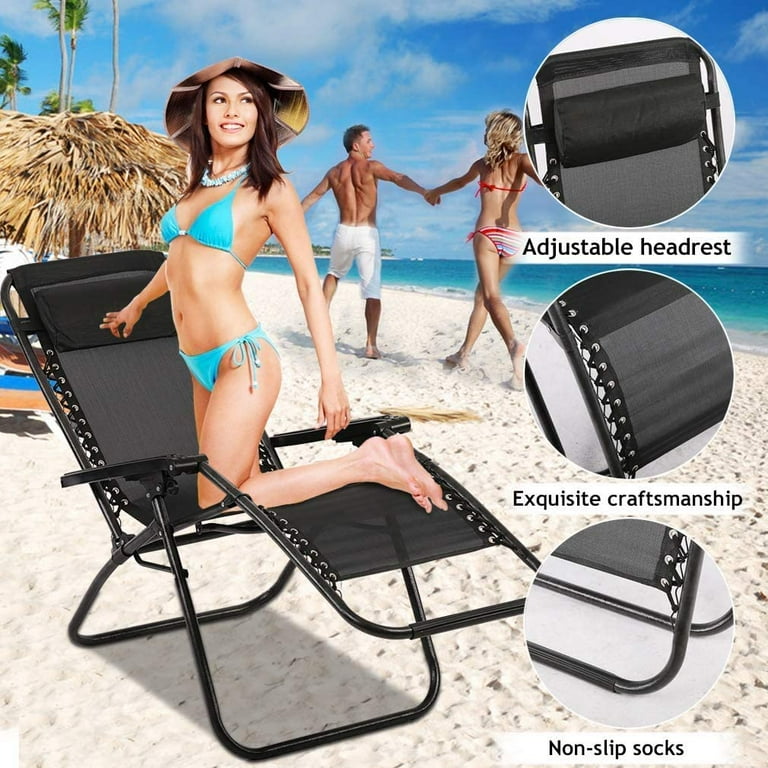 Dkeli Zero Gravity Chairs Set of 2 Folding Patio Lounge Chairs 250 Lbs Capacity Mesh Patio Recliner with Adjustable Pillow for Patio Pool Side Beach Camping Black Walmart