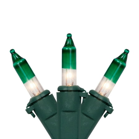 Mini Christmas Light Set - Clear with Green Tip - 10' Green Wire - 50ct