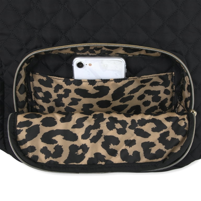 Jessica Simpson Black Diamond Quilted Multi-Pocket Dual Zipper Closure  Fashion Diaper Bag Backpack with Leopard Print Interior, Matching 3-Ply  Folding Baby Changing Pad u0026 Belted Sling Bag for Mom - Walmart.com
