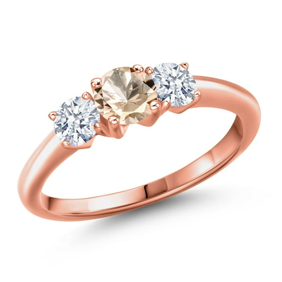 Gem Stone King 18K Rose Gold Plated Silver Peach Morganite and White Zirconia Engagement Ring for Women | 0.90 Cttw | Round 5MM | Gemstone October Birthstone | Size 8