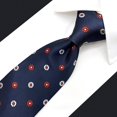thumbnail image 4 of Corbata para hombre azul marino con estampado floral de lunares rojos blancos combo tejido clásico, 4 of 5