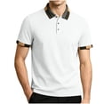 thumbnail image 2 of Fanshiluo Men's Collared Short Sleeve Polo Shirt, Casual Contrast Striped Collared Top,Size:XXL,Big and Tall Men, 2 of 6