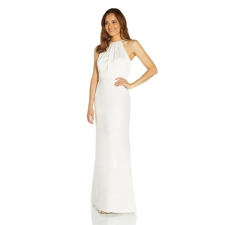 Adrianna Papell Halter Neck Sleeveless Empire Waist Tie Back Zipper Back Bodycon Solid Crepe Dress-ELECTRIC BLUE / 8