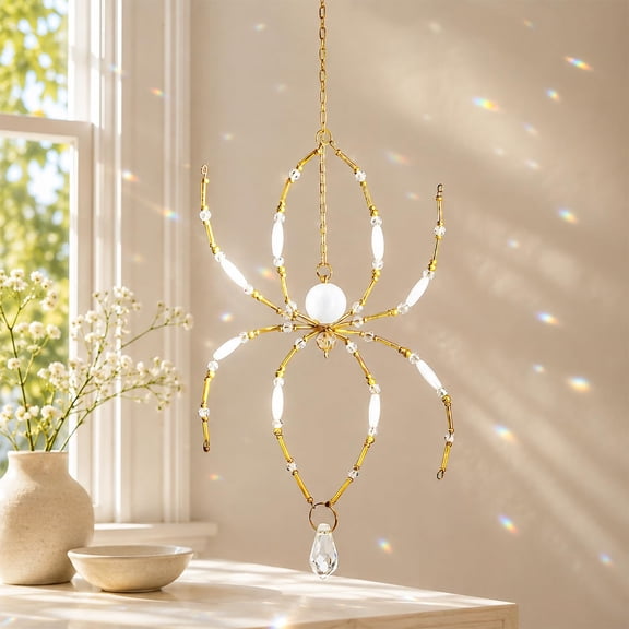 Spider Crystal Wind Chime, Halloween Suncatcher Hanging Decor for Home, Garden, Porch, Indoor Outdoor Decor