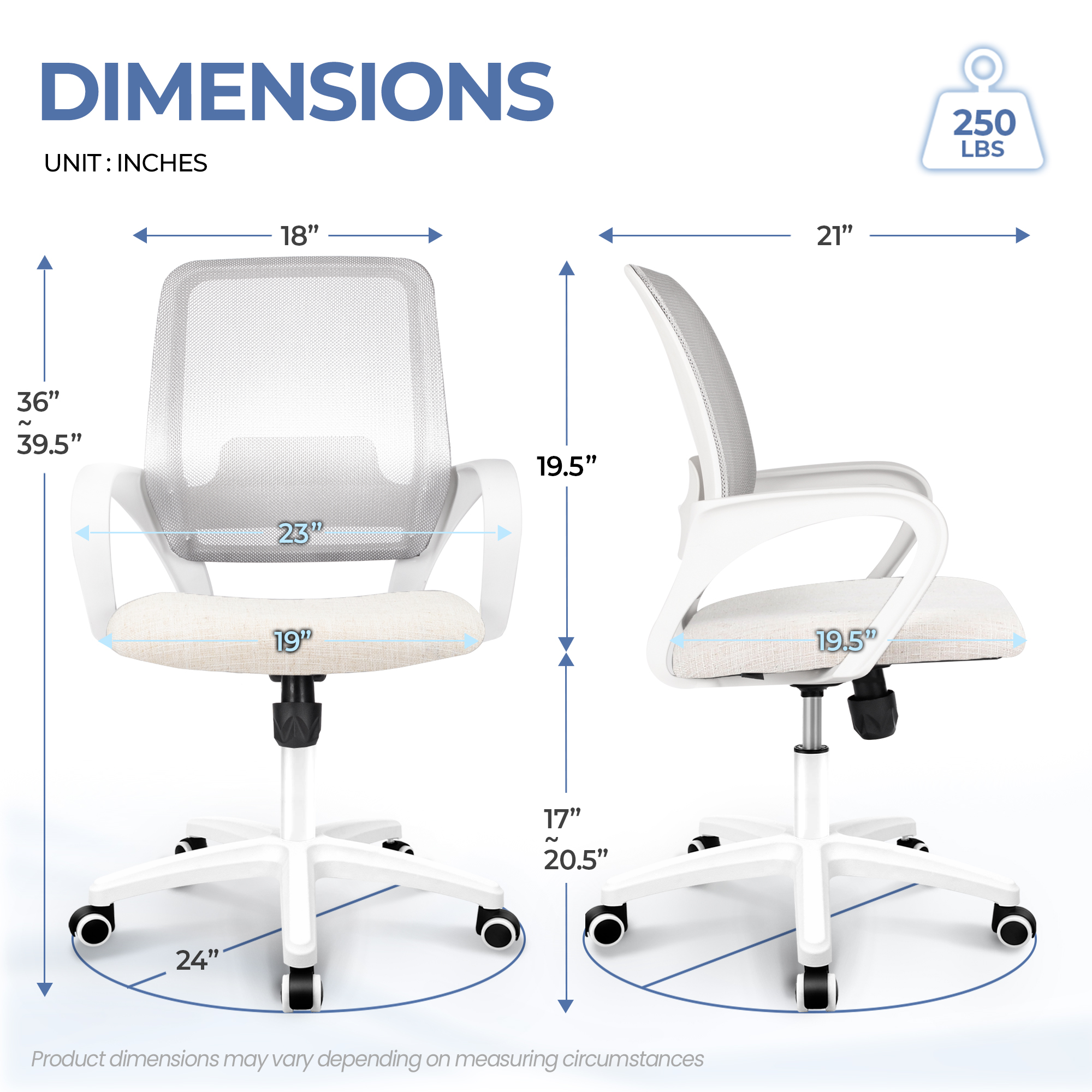CELTOSS Ergonomic Home Office Chair, Mid Back Lumbar Support Desk Chair, Adjustable Height with Armrests for Adults, Ivory