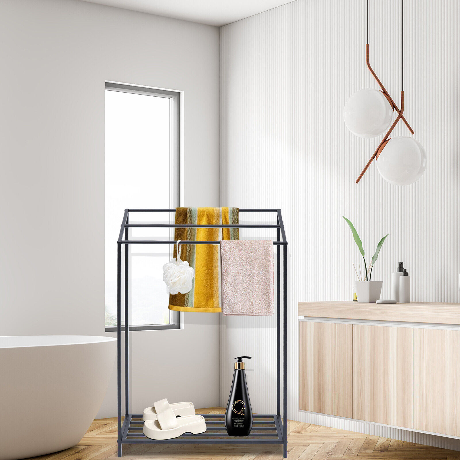 CNCEST 3 Tier Free Standing Bathroom Towel Holder Bar Rack Stand Metal