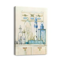 Farmhouse Bathroom Wall Decor Poster 12x16 inch Rustic Unframed Art Featuring Dragonfly, Flower, and Bottles - Ideal Toilet Decor