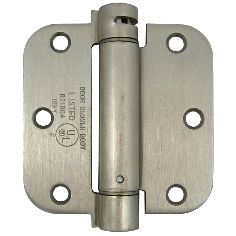 Hager 3.5" X 3.5" Self-Closing Spring Door Hinges - Satin Nickel Finish, 5/8" Radius Corner (Pack Of 2)