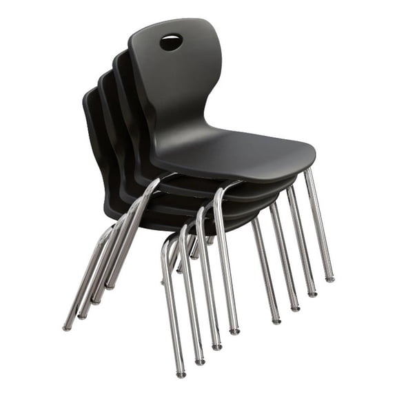 Correll CSC 16" Classic Metal/Plastic Stacking Student Chair - Black (Set of 4)
