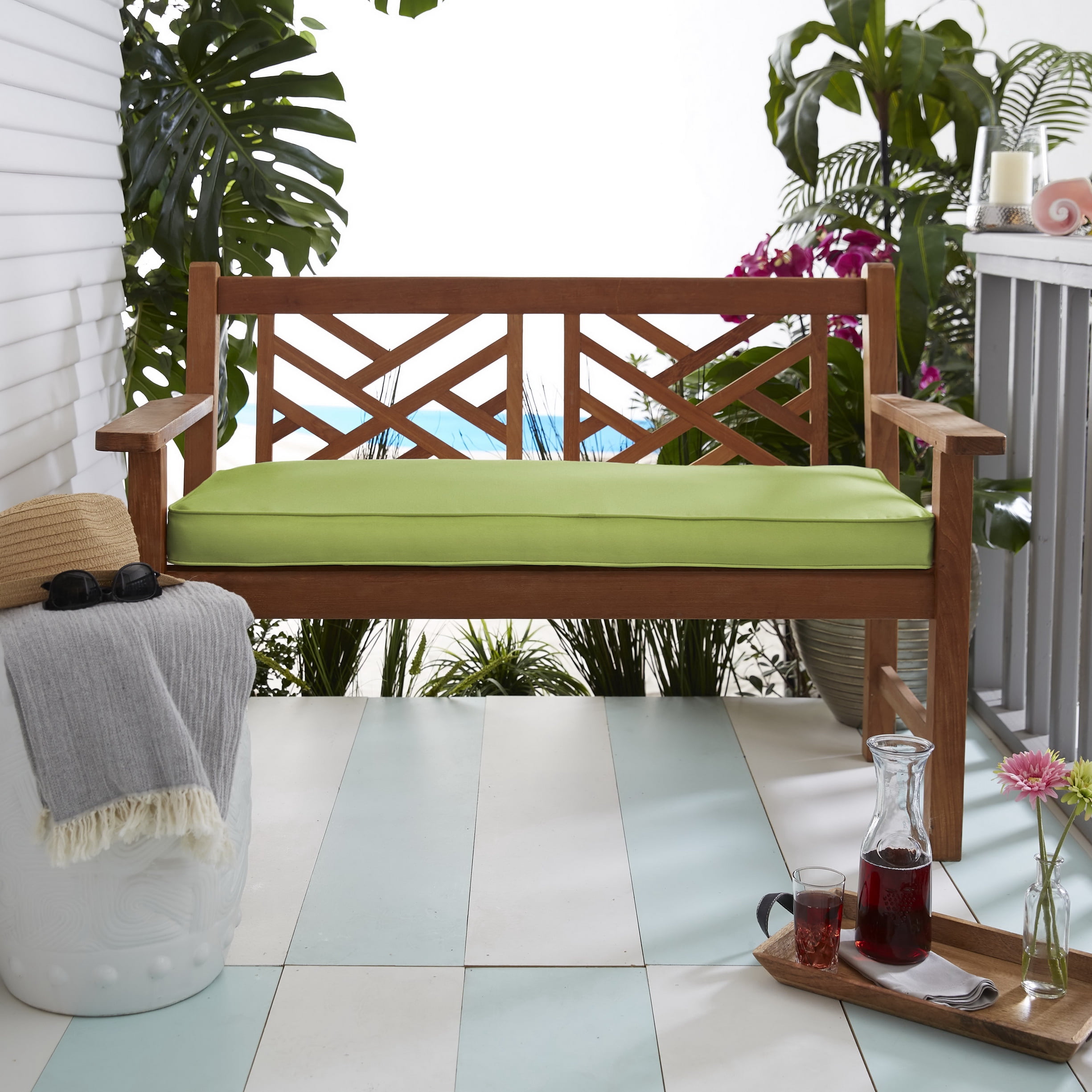 Apple Green Indoor/Outdoor Bench Cushion, Corded