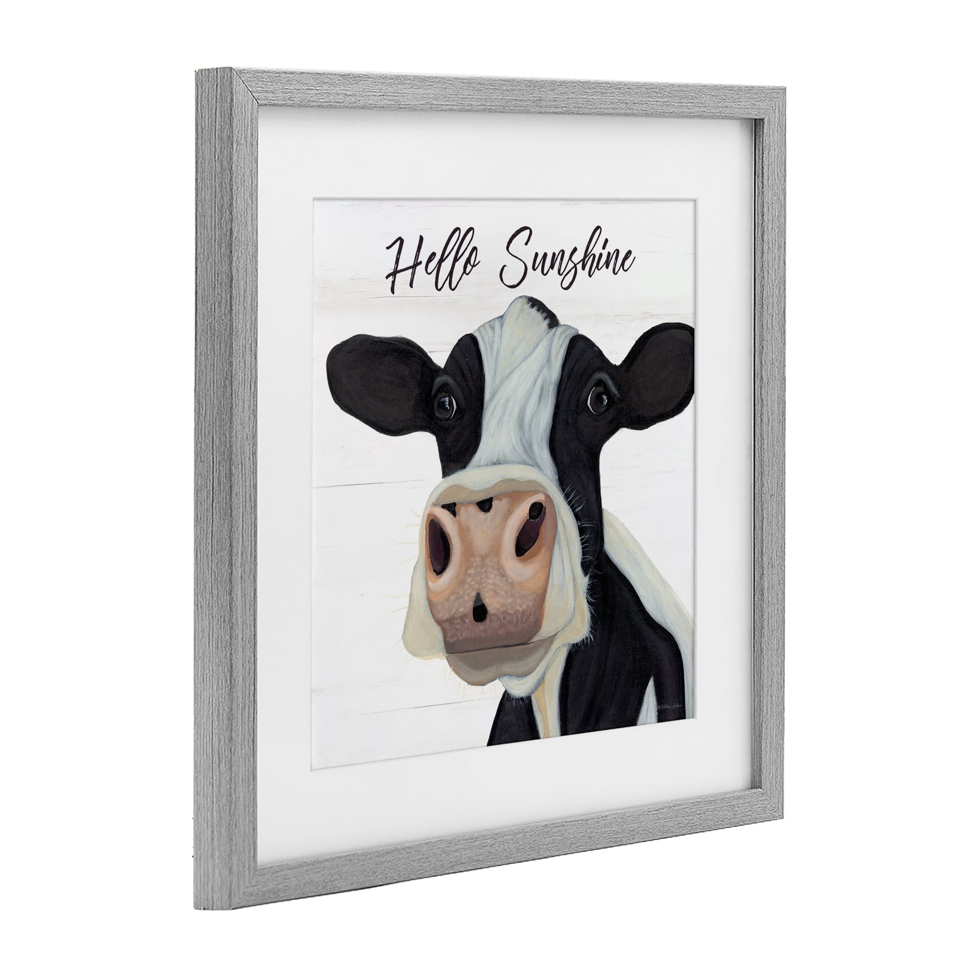 Stupell Industries Hello Sunshine Country Cow Gray Framed Print Under Glass, design by Ashley Justice