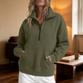 thumbnail image 2 of RUTAYY Women's Sweatshirt Long Sleeve Solid Color Quarter Zip Stand Collar Front Pocket Pullover Tops Army Green, 2 of 5