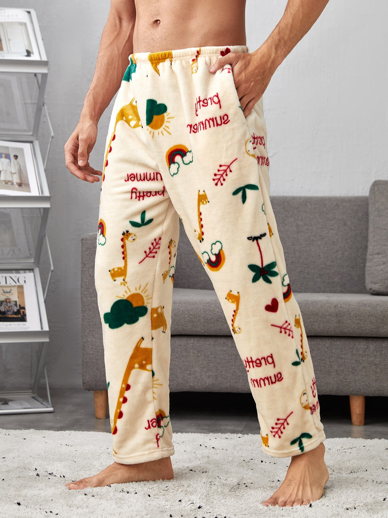 Letter Graphic Flannel Pajama Pants 