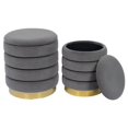 thumbnail image 1 of Pouf de Rangement Rond en Velours Gris avec Base en Chrome Doré (Lot de 2), 1 of 4