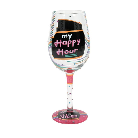 Lolita Happy Hour Hand Painted Multicolor Wine Glass 15 fl oz