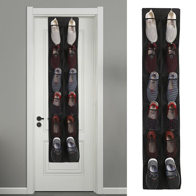 Home Textile Storage Organizers for Efficient Entryway Organization Door Hanging Shoe Storage Bag with 12 Mesh Pockets Over-the-Door Rack with Metal Hooks for Behind-the-Door Convenience